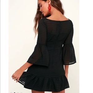 Night Vision Black Striped Flounce Sleeved Dress